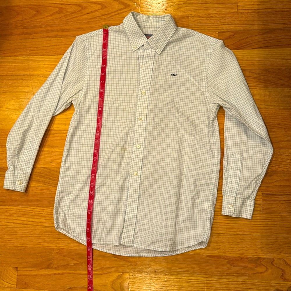 Vineyard Vines button down Whale Shirt Boys size M (12-14) white blue tattersall